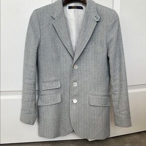 Polo by Ralph Lauren Blue and White Herring Bone Sport Coat Structured Shoulders